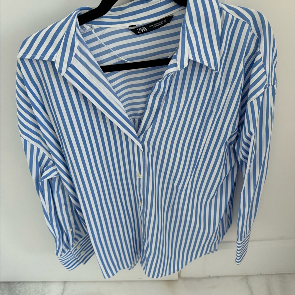 Zara Striped Button-Up in Blue and White